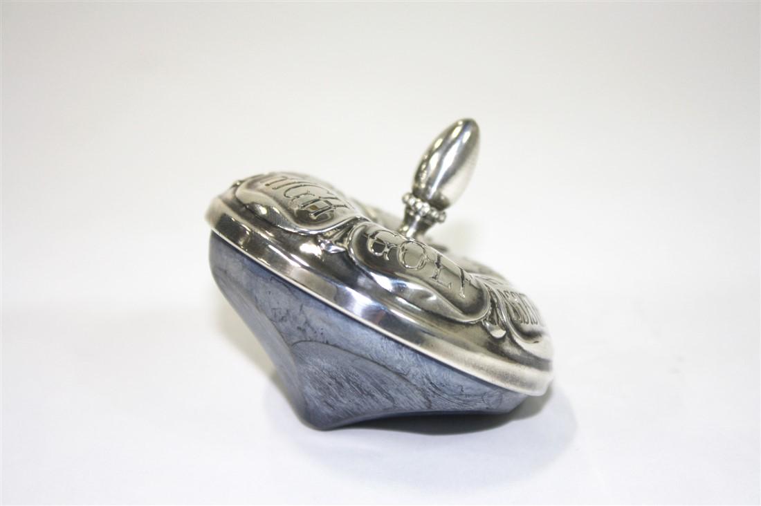 Gorham Silver (American), Sterling Executive Top: Gorham Silver (American, est. 1831). Executive top. Sterling silver, ebony. Height: 2 1/2", Dia.: 2 1/2". Weight: 2.675 ozt including ebony base. Sterling silver executive spinning top by Gorham. Mark