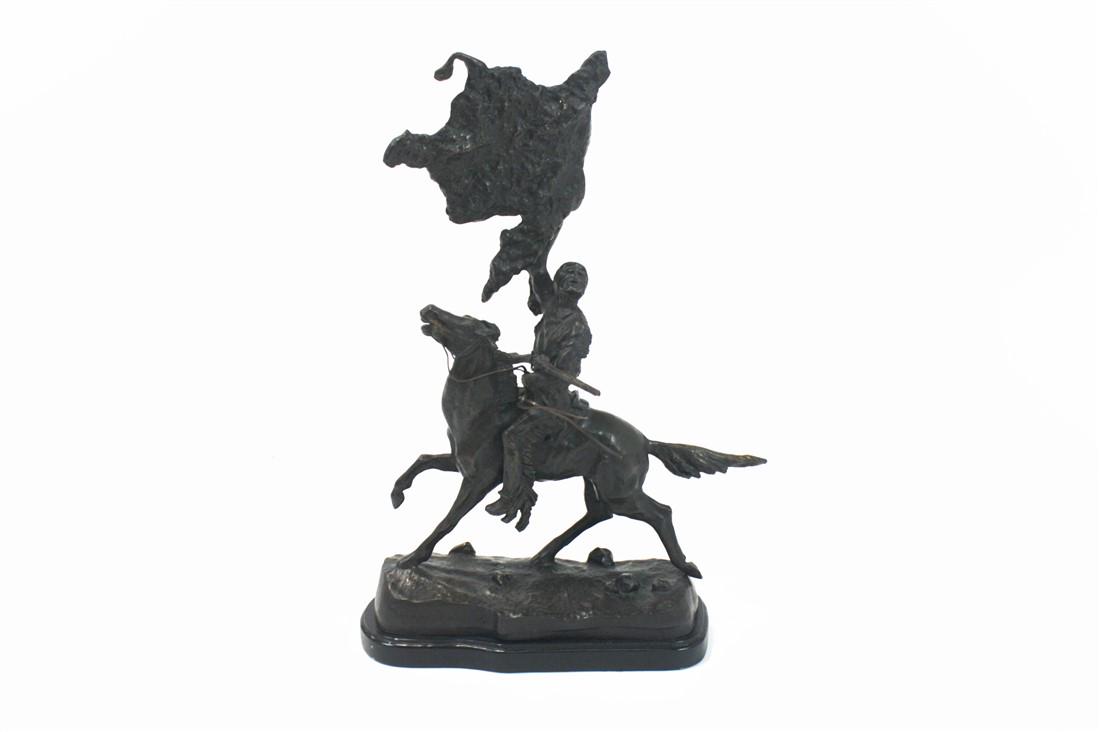 After Frederic Remington, "Buffalo Signal" Bronze: After Frederic Remington (American, 1861-1909). "Buffalo Signal". Bronze. Height: 15 5/8", Length: 11 1/2", Depth: 4". Cast after Frederic Remington "Buffalo Signal" bronze. On base. Marked to side of