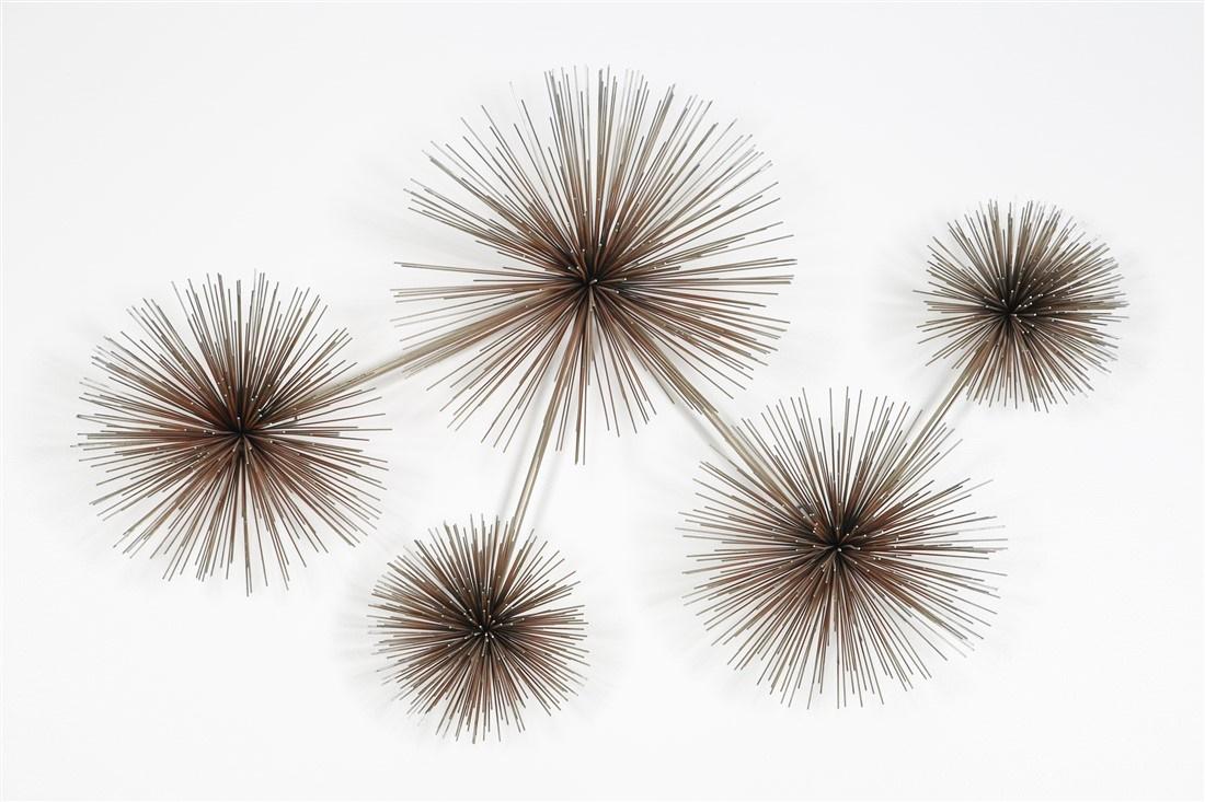 C. Jere, Metal Pom Pom Wall Sculpture: C. Jere, [Curtis Jere] (American, 20th century) - Curtis Freiler and Jerry Fels. Pom Pom sculpture, 1979. Metal. Artisan House. Height: 27", Length: 40 1/2", Depth: 10". Silver finish pom pom wall scu