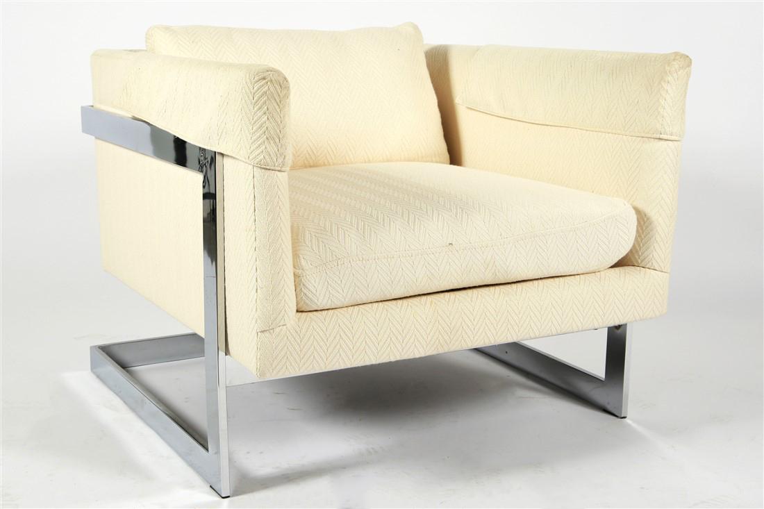 Milo Baughman (American), T-Back Lounge Chair: Milo Baughman (American, 1923-2003). T-Back Lounge Chair. Upholstery, chromed metal. Design: 1968. Manufactured by Thayer Coggin. Height: 24 1/2", Length: 30", Depth: 32", Seat Height: 17". Chromed me