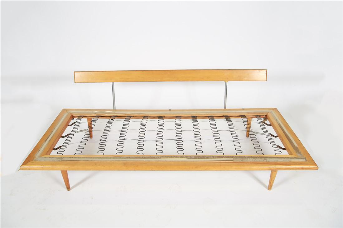 George Nelson, Daybed, Model 5088: George Nelson (American, 1908-1986). Daybed. Birch, aluminum, upholstery, metal. c. 20th century. Manufactured by Herman Miller. Model 5088. Height: 26", Length: 80", Depth: 36". George Nelson daybed,