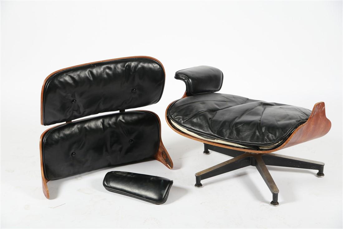 Charles and Ray Eames, 670 Lounge Chair Parts: Charles Eames (American, 1907-1978), and Ray Eames (American, 1912-1988). Leather, laminate wood, aluminum. c. 1950s-60s. Manufactured by Herman Miller. Chair Model: 670. Ottoman Model: 671. Lounge ch
