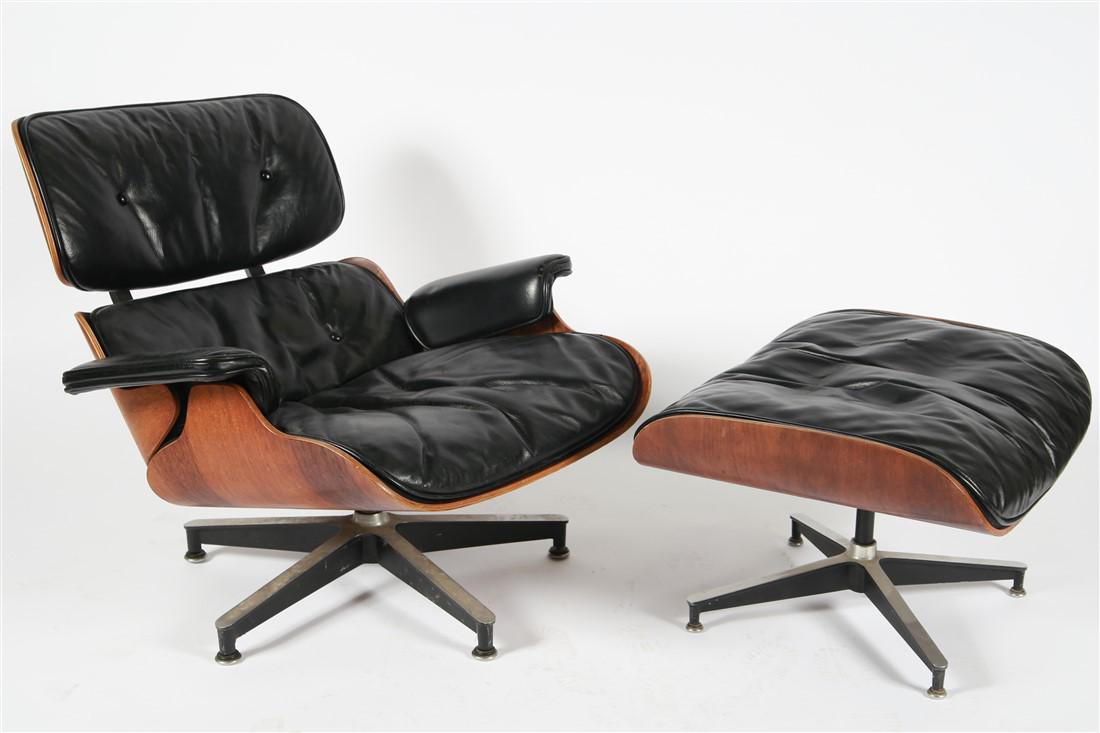 Charles and Ray Eames, Lounge Chair and Ottoman: Charles Eames (American, 1907-1978), and Ray Eames (American, 1912-1988). Leather, laminate wood, aluminum. c. 1950s-60s. Manufactured by Herman Miller. Chair Model: 670. Ottoman Model: 671. Chair: He