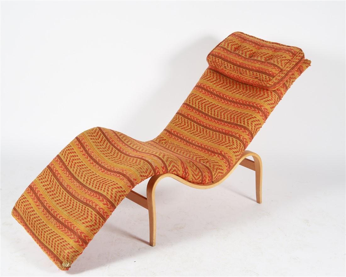Bruno Mathsson, Model 36 Chaise Lounge: Bruno Mathsson (Swedish, 1907-1988). Lounge chair. Beech wood, upholstery. Design: 1933-36. Distributed by Firma Karl Mathsson. Model 36. Height: 34", Length: 65", Depth: 19". Model 36 lounge chair de