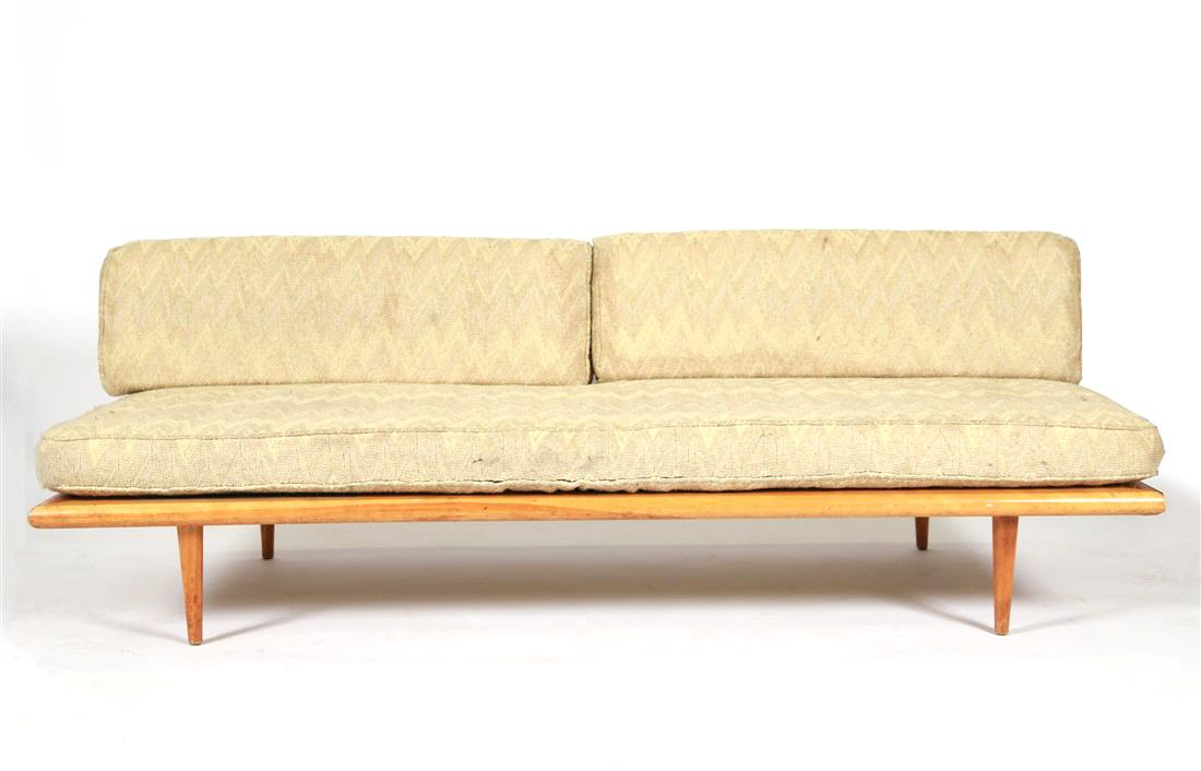 George Nelson Daybed, Model 5088: George Nelson (American, 1908-1986). Daybed. Birch, aluminum, upholstery, metal. c. 20th century. Manufactured by Herman Miller. Model 5088. Height: 26", Length: 80", Depth: 36". George Nelson daybed,