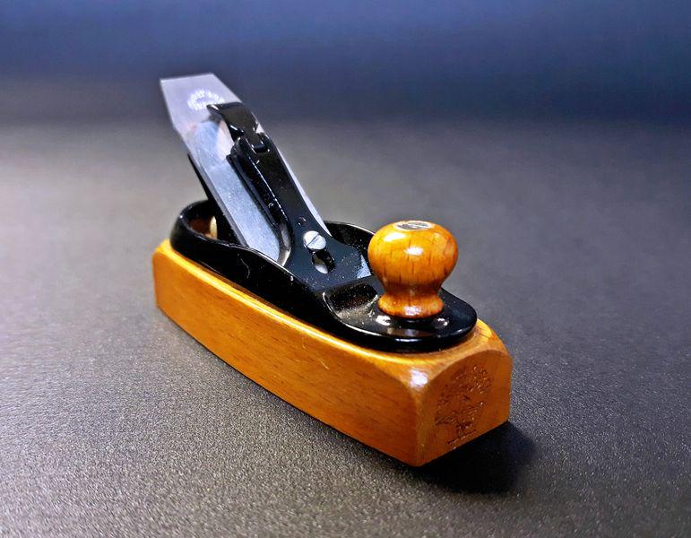 Miniature Stanley Transitional Plane (B): Paul Hamler. Steel, Brass, Wood. c. 2000. 1.25" x 2.25" x 0.85".