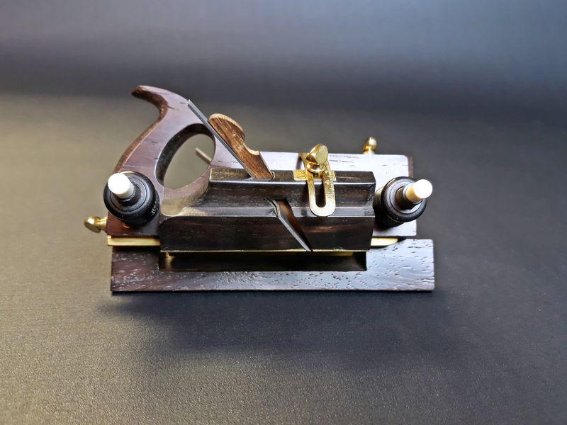 Miniature 4-Inch Tidy Patent Beveling Plane: Paul Hamler. Wood, Steel, Brass. c. 1995 - 2005. 2.5" x 4.25" x 2.5".