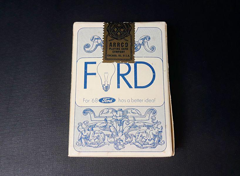 ARRCO Ford Playing Cards: ARRCO Playing Card Co. Paper. c. 1968. 3.60" x 2.60" x 0.85".