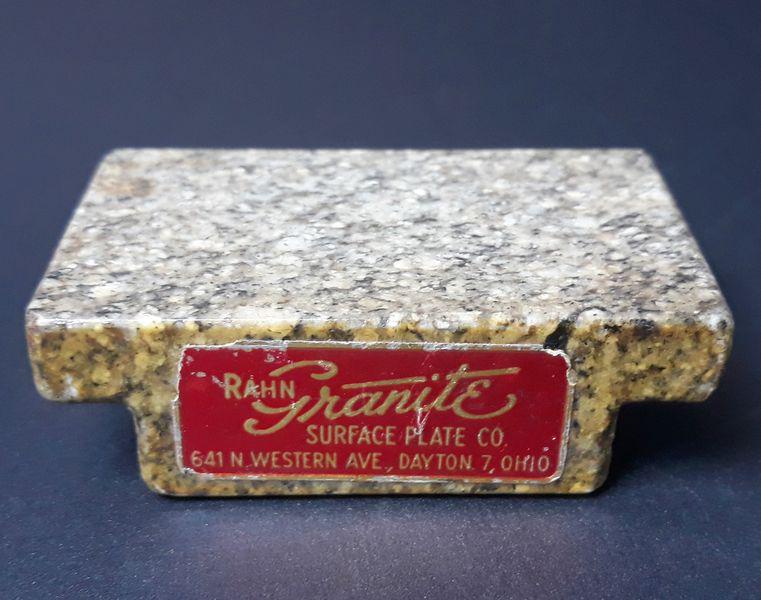 Rahn Surface Plate Granite Salesman Sample: Rahn Surface Plate Co. Granite. c. 1950s. 1.00" x 3.00" x 1.85".