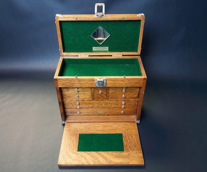 H. Gerstner & Sons Machinists Tool Chest (B): H. Gerstner & Sons. Wood, Steel. c. 1950s. MO42. 8.50" x 10.00" x 4.75".