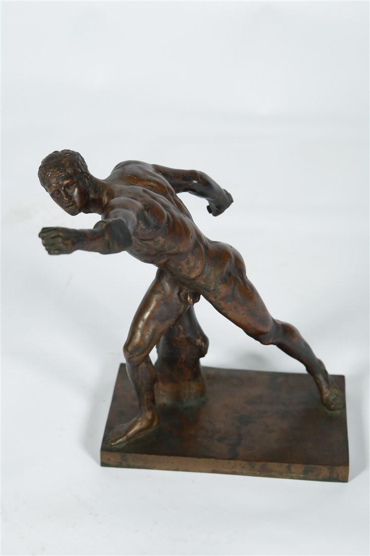 Ferdinand Barbedienne, "Fighting Warrior": Ferdinand Barbedienne (French, 1810-1892). "Fighting Warrior" aka "Le Gladiateur Borghese". Bronze. c. 1880-1890. Height: 13 1/4", Length: 9", Depth: 8". Signature impressed in base: "F. Barbedienne F