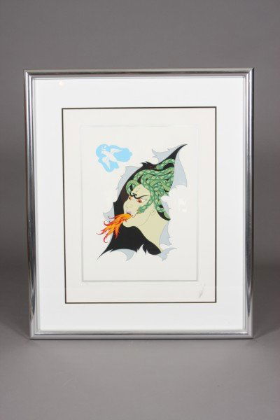 Erte, French, 20th C., "Anger" Lithograph: Signed lower right, numbered " 129/350" lower left. Dimensions: Image: 19 1/2" x 14 1/2" Frame: 34" x 28 1/2"