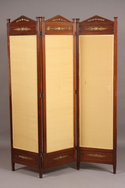 Empire Style Mahogany, Brass Mounted Three-Panel Fl