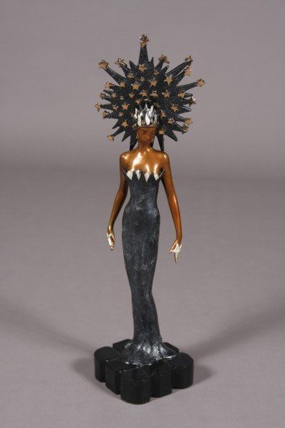 Romain de Tirtoff Erte, (Russian, 1892-1990), "Star: "Starstruck". Maiden with star head piece. Bronze, signed and stamped "Chalk & Vermilion Seven Arts" Dated "1987", numbered "294/375" Height: 10"