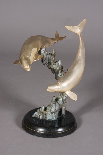 Robert Wyland, (American, b. 1956), Two Beluga Whal: Two Beluga Whales swimming. Signed, dated "1993". Numbered "103/ 300" Height: 18"
