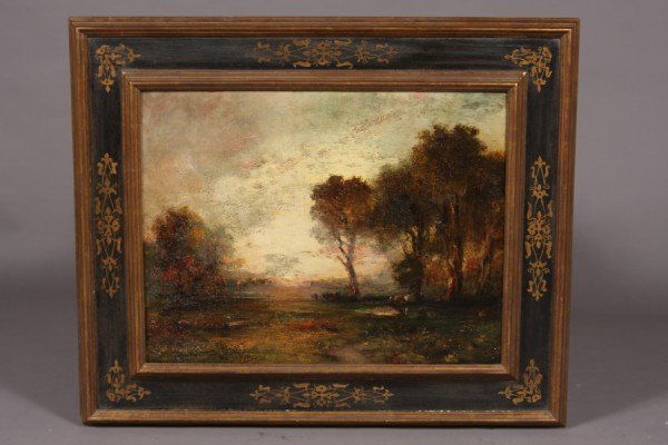 Douglas Arthur Teed, (American, Detroit, 1864-1929): Born in New York, active in Detroit. Cows in Landscape, oil on canvas, dated 1912. Signed and dated lower left. Dimensions: Image: 19" x 25" Frame: 29 1/2" x 34 1/2"