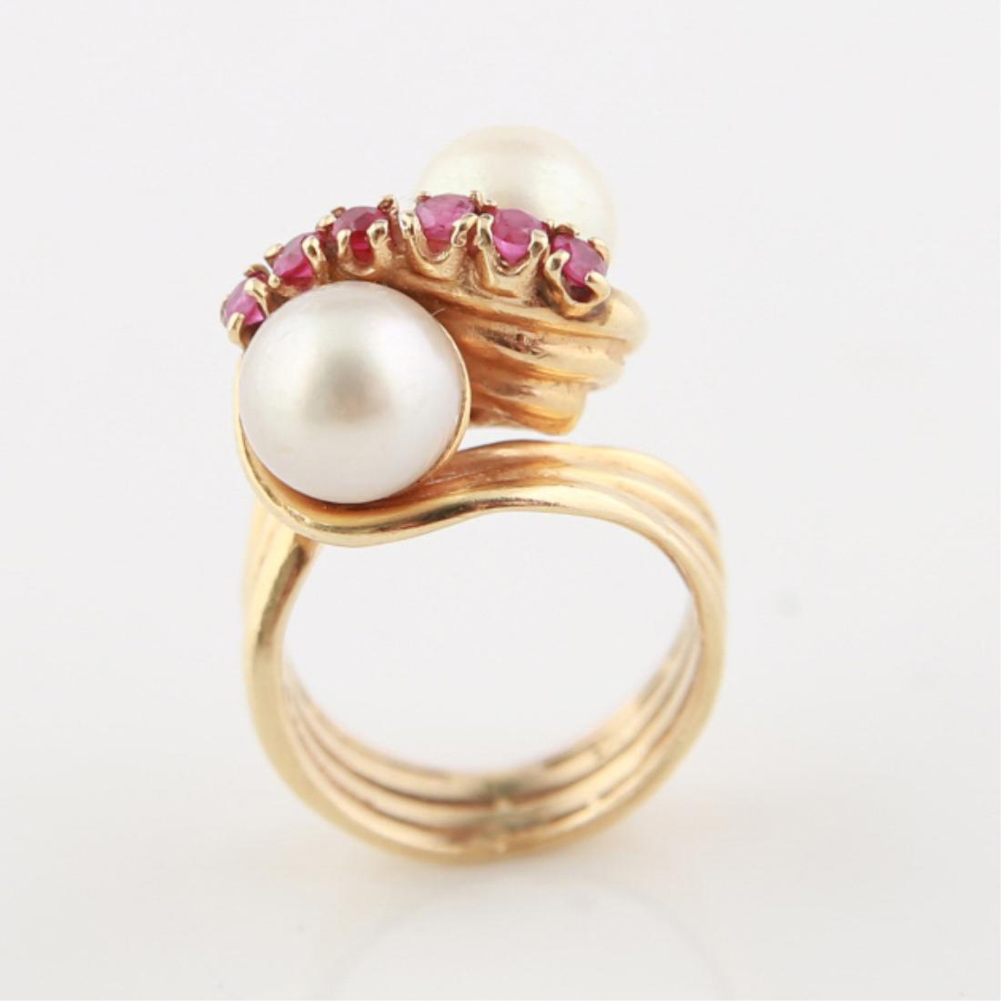 14kt Yellow Gold Ruby Pearl Ring (1 of 4)