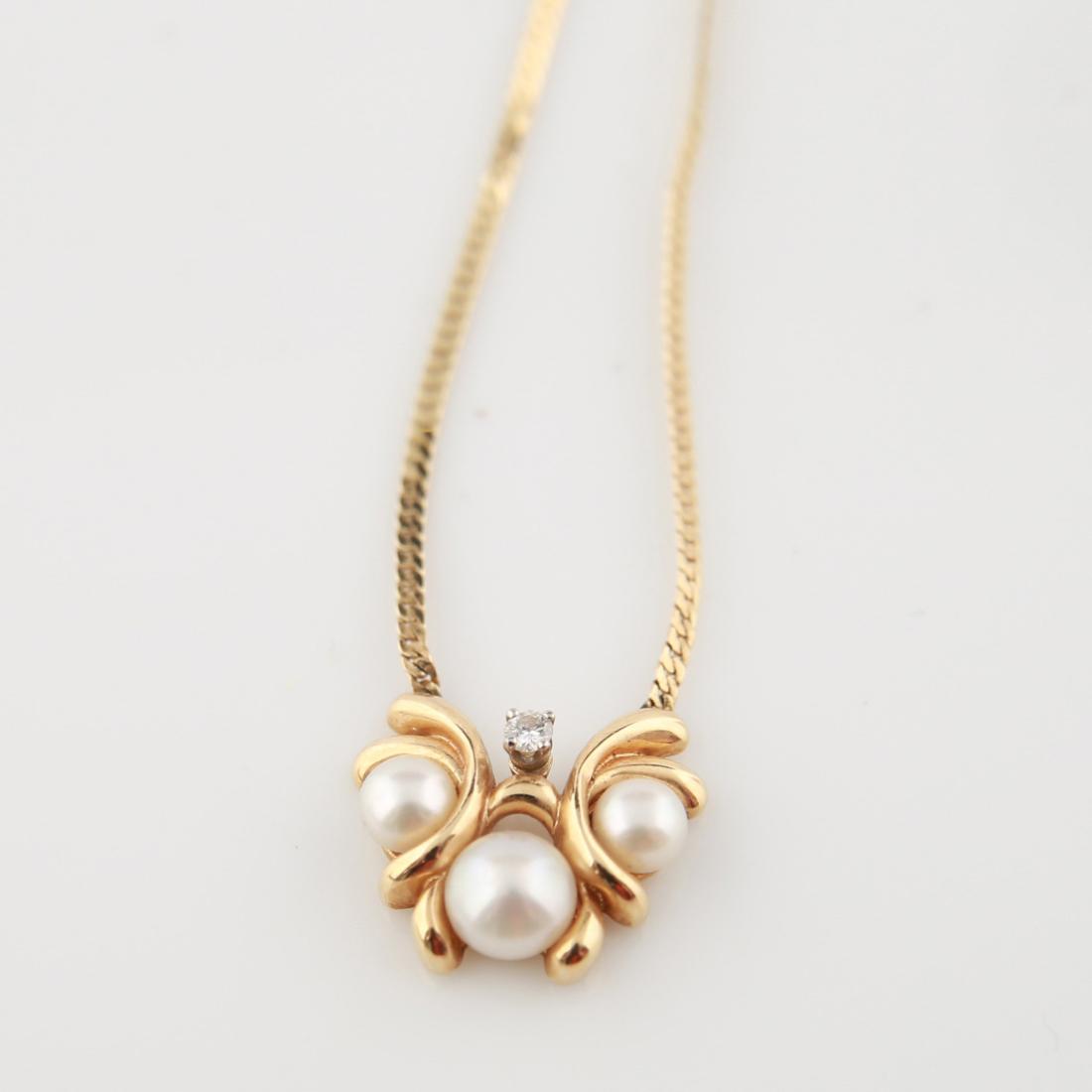 14kt Yellow Gold Diamond Pearl Necklace (1 of 1)