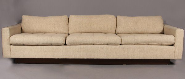 Mid-Century Upholstered Sofa, Designed by Harvey P: Designed by Harvey Probber, mid 20th century. With rectangular frame having loose cushion back and a long cushion seat. With textured cream wool upholstery. Condition: Appears fine. Minor wear to upho