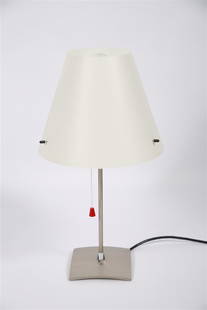 Artemide Sidecar, "Itaca" Table Lamp: Orni Halloween (Ernesto Gismondi) (Italian, 1931-2020). "Itaca" table lamp. Metal, plastic. Designed for Artemide Sidecar. Height: 19", Diameter: 10 1/2" (shade). Artemide Sidecar "Itaca" table lamp