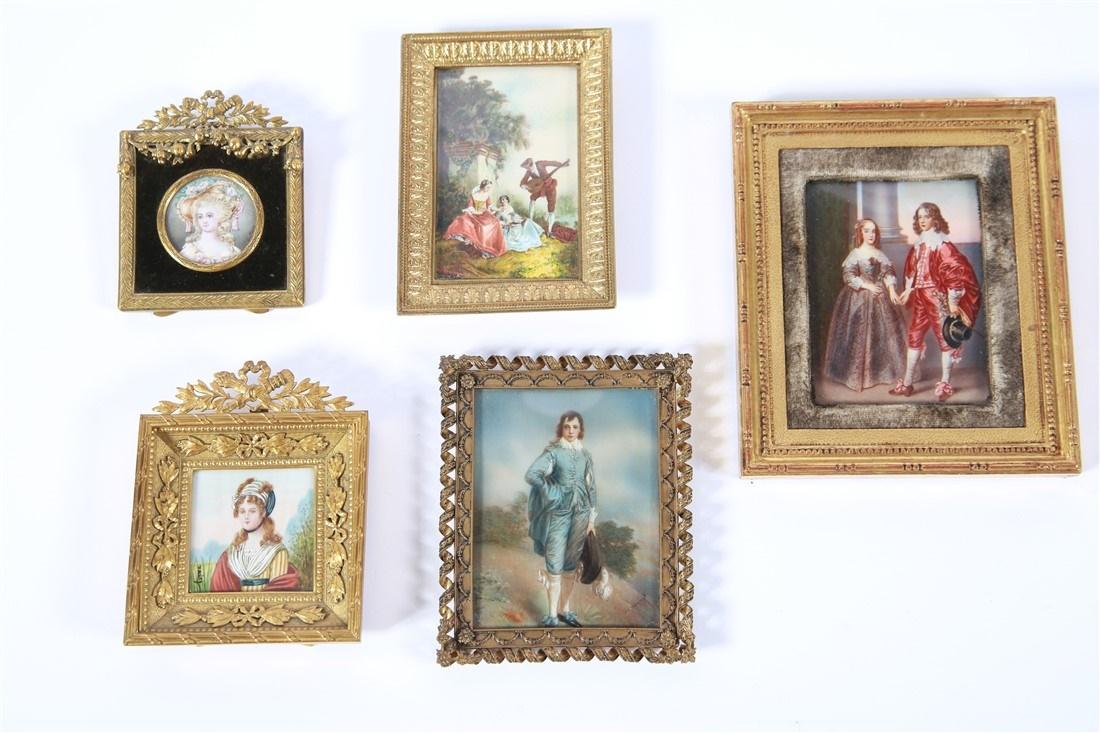 Five Metal Framed Miniature Paintings (1 of 7)