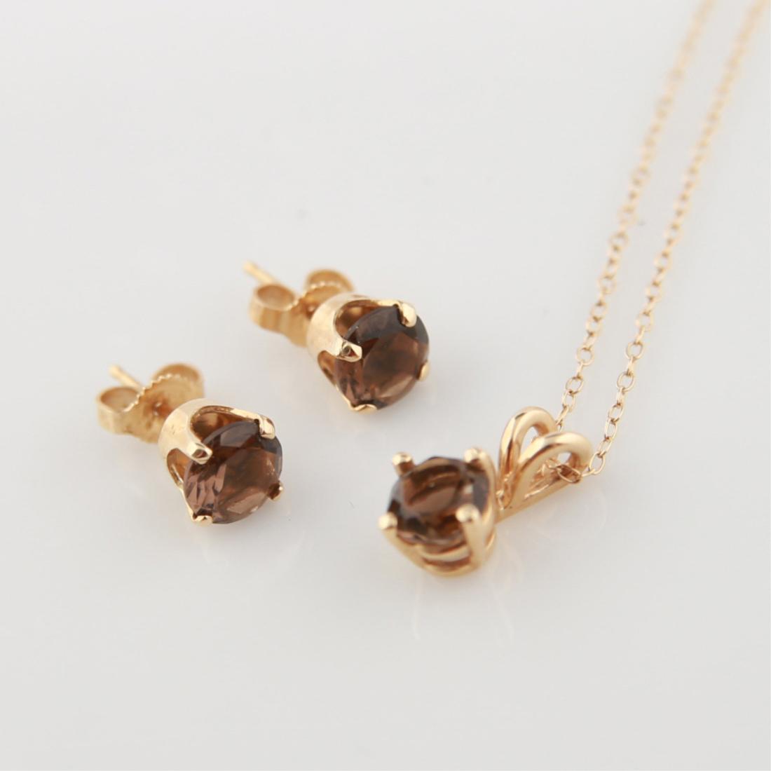 14k Smoky Quartz Necklace and Earrings (1 of 1)