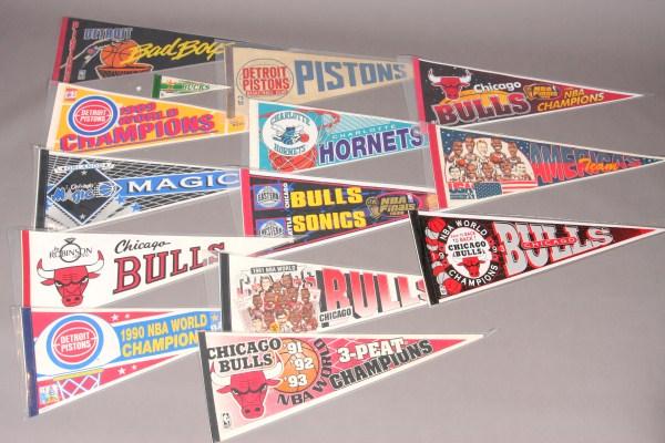 14 Basketball Pennants From 1980's to Present: Includes: multiple Chicago Bulls pennants from the Michael Jordan years.