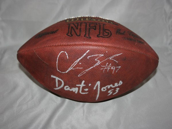 3 Miscellaneous Autographed Footballs: Including: Indianapolis Colts signed team ball from the late 1980's (included Erik Dickerson), multi-signed white panel ball (includes Erik Dickerson), double signed ball (includes Dante Jones).