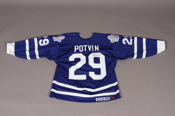 Felix Potvin Autographed Toronto Maple Leafs Blue J: Autographed hockey sweater. Blue jersey.