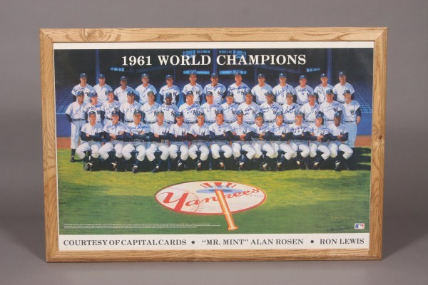 1961 New York Yankees Autographed Team Poster: 32 signatures including Mickey Mantle, Yogi Berra, Johnny Sain, Moose Skowron, Bobby Richardson and more.