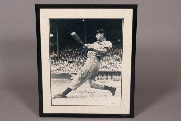 Joe DiMaggio Autographed 16 x 24 Black & White Fram: Framed photo #358, Titled "1941" - Public Notary Certificate.