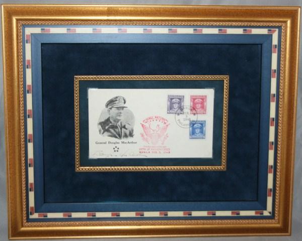 General Douglas MacArthur AutographedPostal Cover: Douglas MacArthur (1880-1964) American general and Allied Supreme Commander in the Pacific in WWII. Postal cover picturing MacArthur and honoring the third anniversary of the entry of American forces