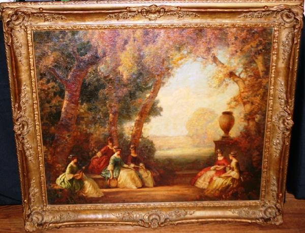 Joseph Tomanek (Czechoslovakian 1889-1974) Woman Se: Woman seated by trees, oil on canvas, signed lower left. Tomanek moved to U.S. and was mainly active in Indiana and Illinois. Dimensions: 24 1/2" x 29"; Frame 36" x 31".