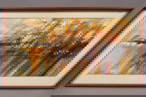 J. Defrancesco, (American, 20th C.) Metropolis, Wat: Watercolor, unsigned. Dimensions: 15" x 30".