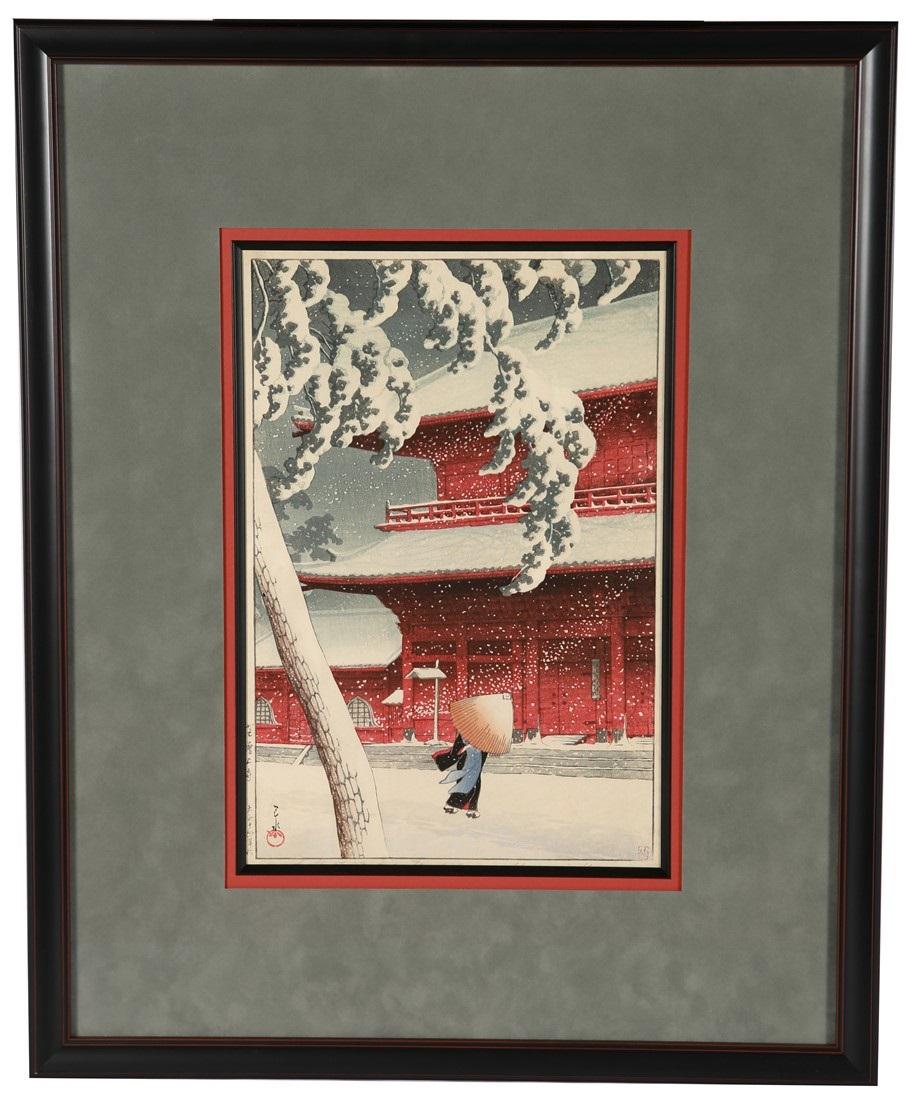 Kawase Hasui, "Shiba Zojo Temple in Snow" (1 of 7)