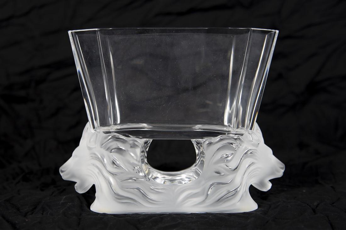 Lalique, "Venise" Crystal Double Lion Vase (1 of 4)