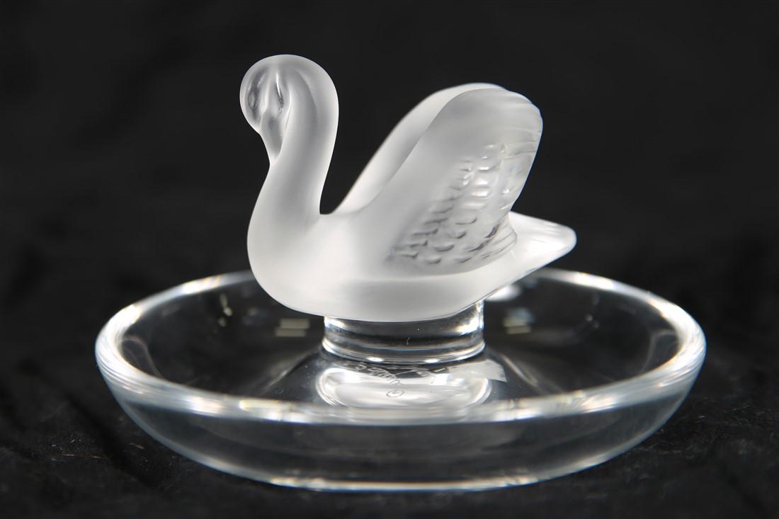 Lalique, One Swan Ashtray: Lalique. Crystal. Height: 2 1/2", Diameter: 3 1/2". Etched "Lalique France".