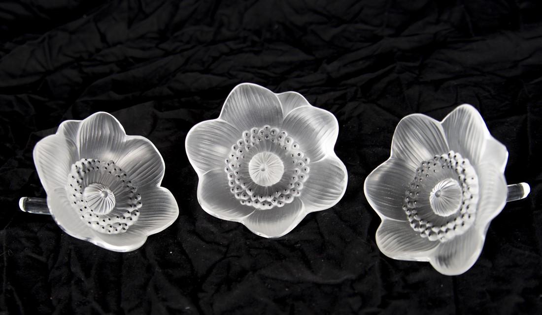 Lalique, Set of Three "Anemone" Crystal Flowers (1 of 4)