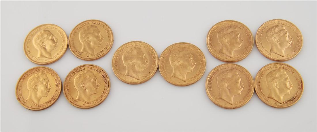 Ten Gold Prussian 20 Mark Coins (1 of 3)
