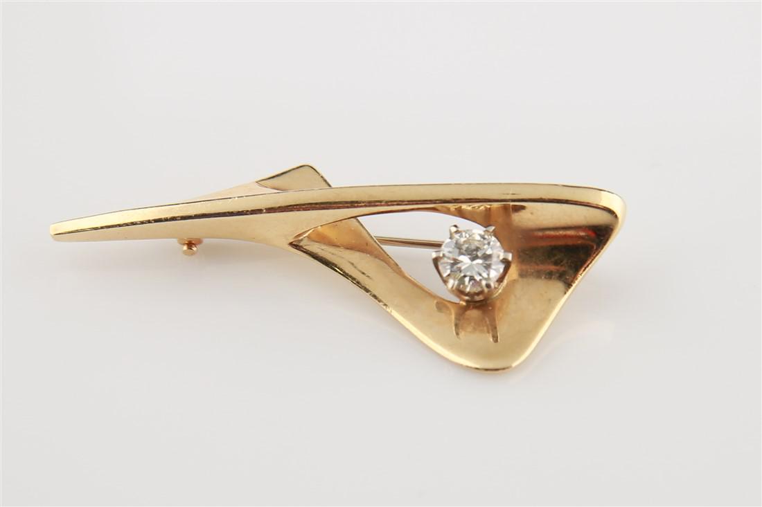 14k Yellow Gold Abstract Brooch with Diamond (1 of 2)