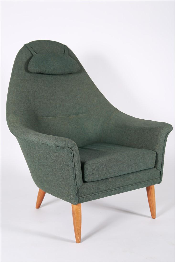 Green Upholstered Teak Lounge Chair (1 of 4)