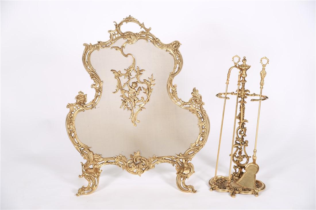 Baroque-Style Gilt-Metal Fireplace Accessories (1 of 5)