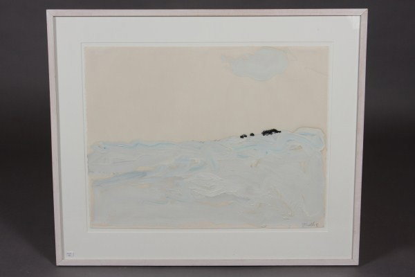 Theodore Waddell (Am. b. 1941) Snowy Landscape: Encaustic and Oil on Paper; Signed Lower Right and Dated "'84"; 19 7/8'' X 25 3/4''; Condition: Edges Surrounding the Paint are Discolored Slightly.