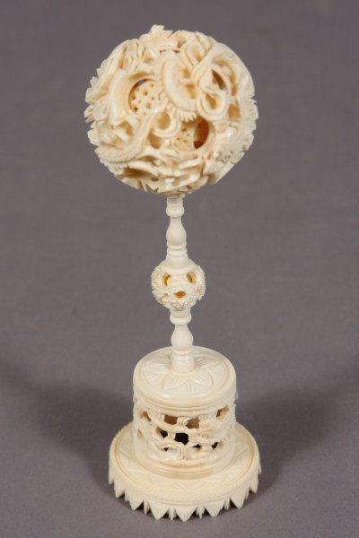 Carved Ivory Puzzle Ball On Stand; Chinese; 20th C: Chinese, 20th Century; Condition: Appears fine. Please note ivory cannot be shipped out of the country.
