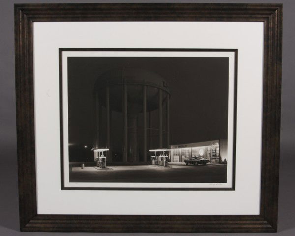 George Tice "Petit's Mobil Station": George Tice (American, b. 1938) "Petit's Mobil Station" Platinum Palladium Print. 1974. Signed lower right. Numbered lower left "11/30". Image size 18" x 23". Condition: Appears fine.