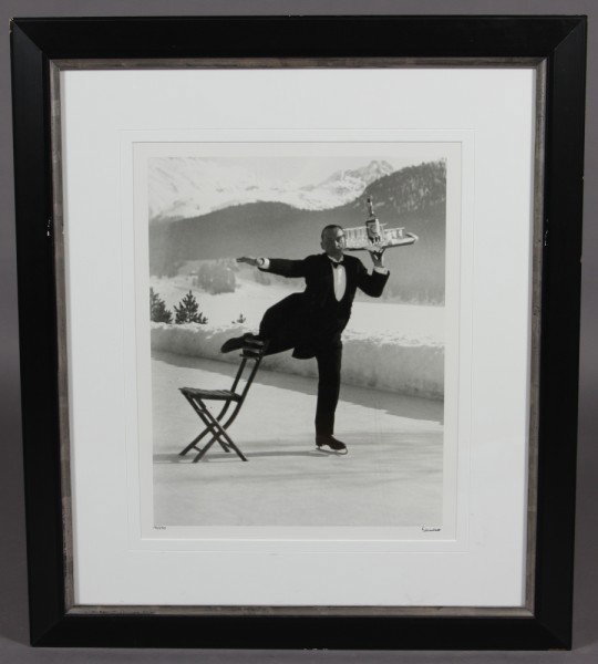 Alfred Eisenstaedt "Ice Skating Waiter": Alfred Eisenstaedt (American, 1898-1995) "Ice Skating Waiter" Gelatin Silver Print. Signed lower right. Numbered lower left "190/250". 1932. Image size 17" x 13 1/2". Condition: Appears fine.