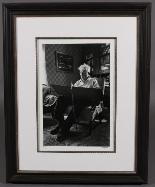 Alfred Eisenstaedt "Robert Frost at His Desk": Alfred Eisenstaedt (American, 1898-1995) "Robert Frost At His Desk" Gelatin Silver Print. 1955. Image size 17 3/8" x 11 3/8". Signed lower right. Numbered lower left "42/250". Condition: Appears fine.