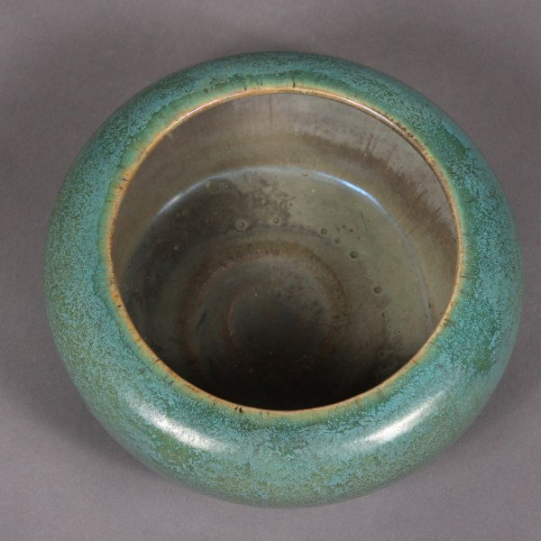 Contemporary Pottery Globular Bowl: In the manner of Otto Natzler.,20th century. H 3"; D 6". Condition: Glaze pools at the foot.