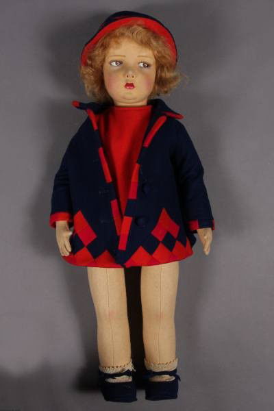 Lenci Felt Doll, Italian, 20th Century: Lenci felt doll. Italian 20th Century. With brown eyes. Signed on the bottom of one foot. H: 17". Condition: Appears fine.
