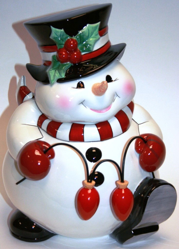 375 Fitz & Floyd "Cheers" Snowman Cookie Jar, New in B